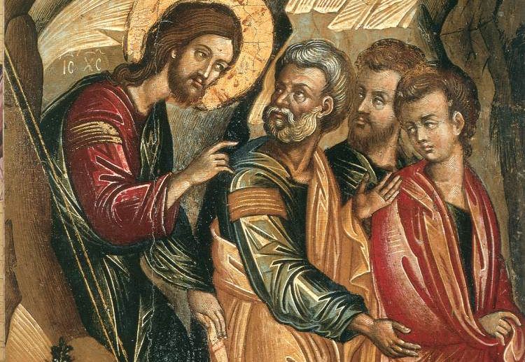 Христос поднимается на Фавор с учениками