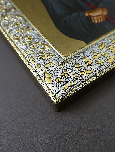 Икона прп. Паисия Святогорца в окладе, 178X207, ручная шелкография